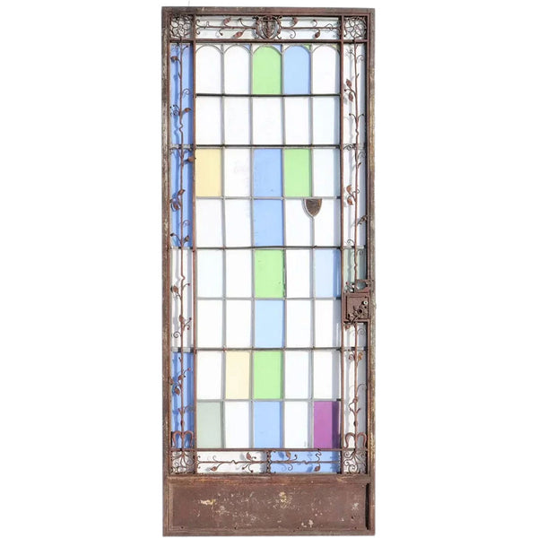 French Forged Iron, Stained and Leaded Glass Single Door