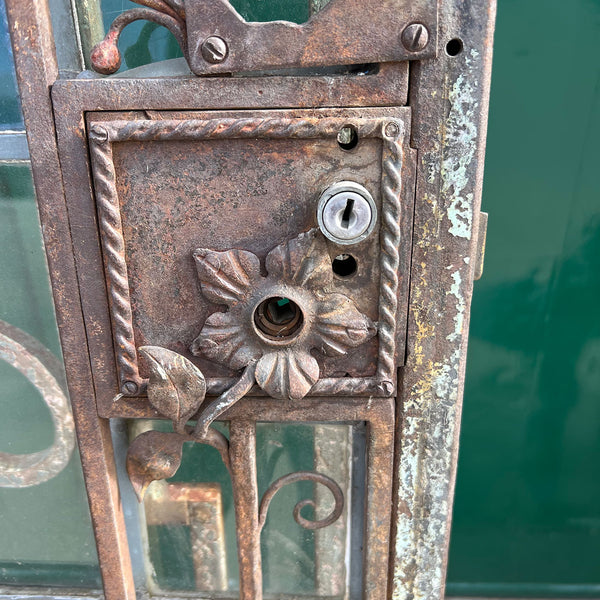 French Forged Iron, Stained and Leaded Glass Single Door