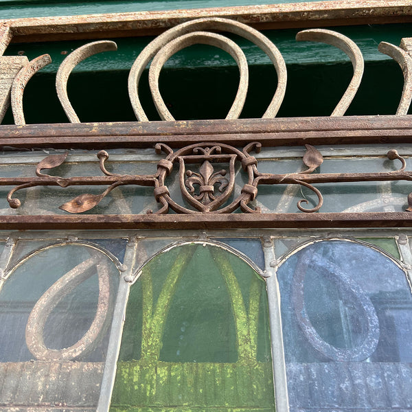 French Forged Iron, Stained and Leaded Glass Single Door