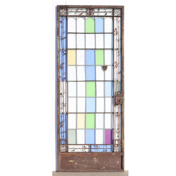 French Forged Iron, Stained and Leaded Glass Single Door