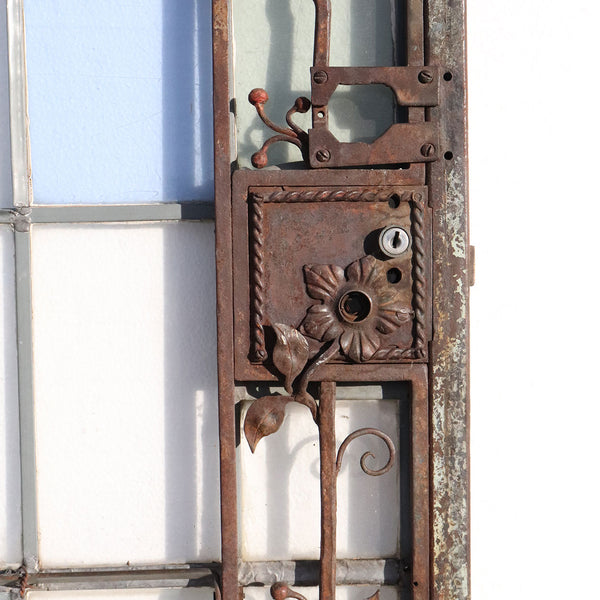 French Forged Iron, Stained and Leaded Glass Single Door