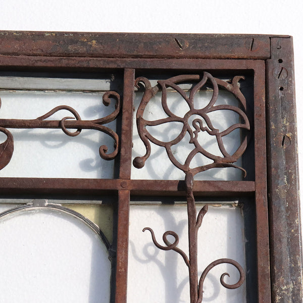 French Forged Iron, Stained and Leaded Glass Single Door