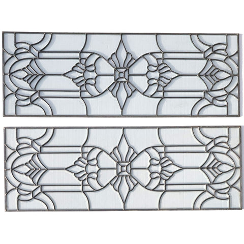 Pair American Leaded and Beveled Clear Glass Window Transom Panels