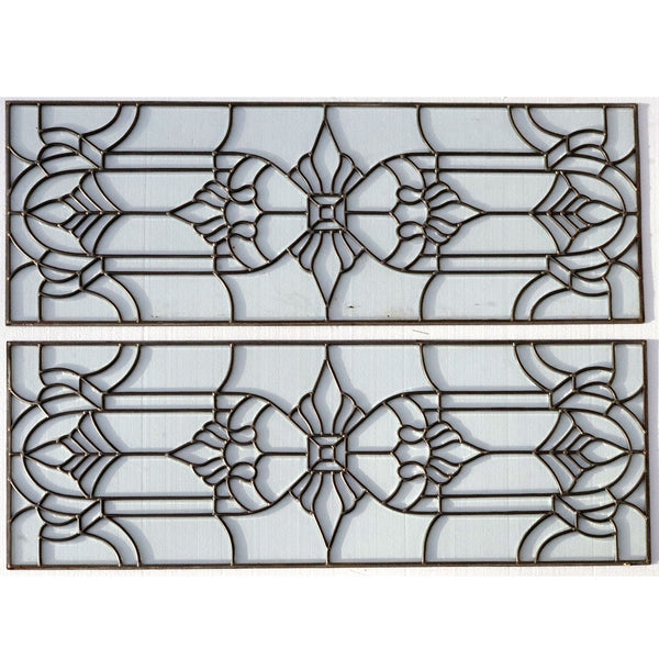 Pair American Leaded and Beveled Clear Glass Window Transom Panels