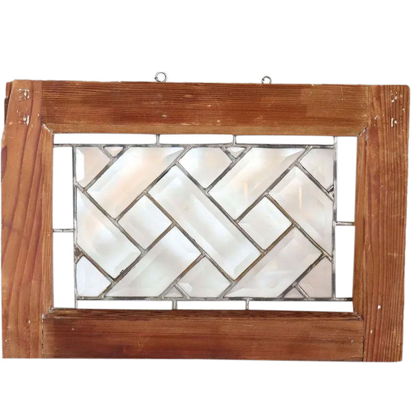 Small American Leaded, Textured and Beveled Clear Glass Pine Frame Window