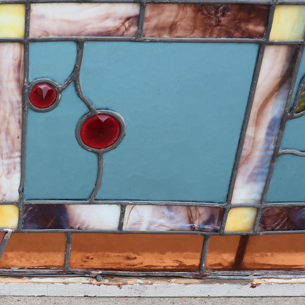 American Aesthetic Movement Stained, Jewelled and Leaded Glass Cherry Window