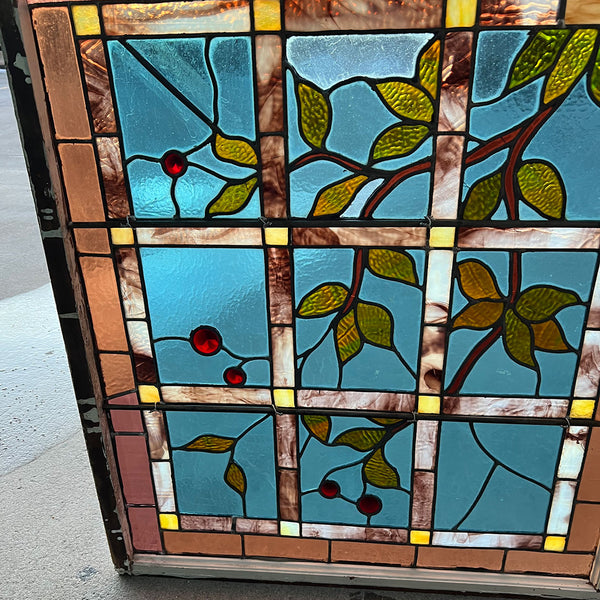 American Aesthetic Movement Stained, Jewelled and Leaded Glass Cherry Window