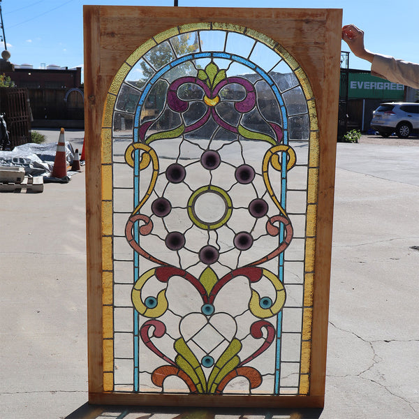 American William A. Lang Stained Glass and Beveled Arched Window