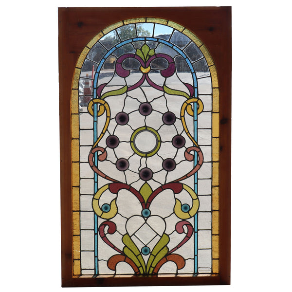 American William A. Lang Stained Glass and Beveled Arched Window