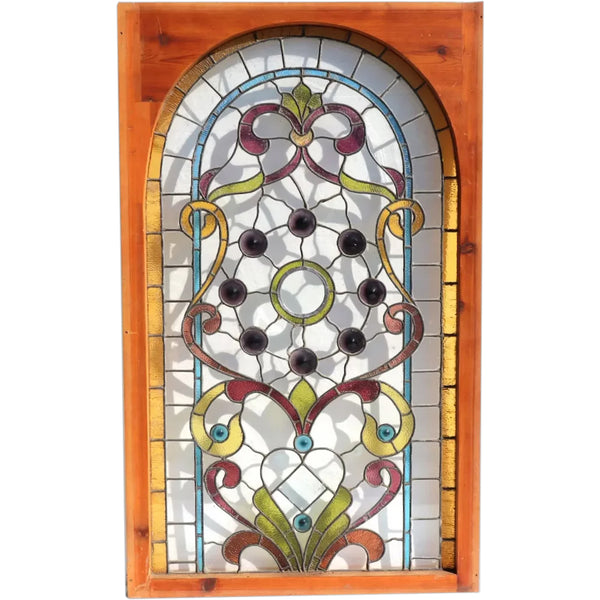 American William A. Lang Stained Glass and Beveled Arched Window