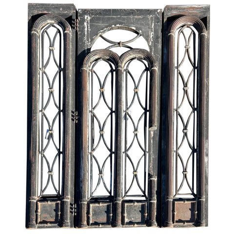 Vintage American Wrought and Cast Iron Double Doors Entryway with Sidelights