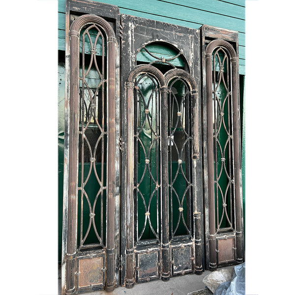 Vintage American Wrought and Cast Iron Double Door Gate Entryway with Sidelights