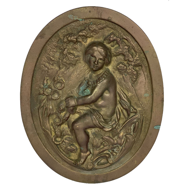 French Bronze Bas-Relief Maiden Oval Medallion Panel