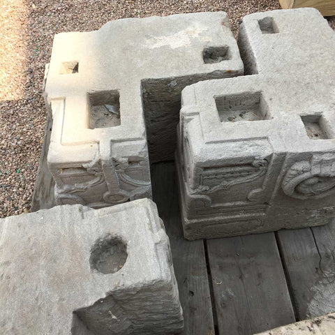 Set of Three Indian Limestone Corner Bracket Architectural Pillar Bases