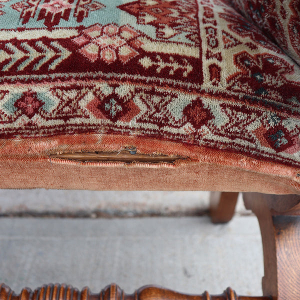 Pair French/German Renaissance Revival Oak Upholstered Library Armchairs