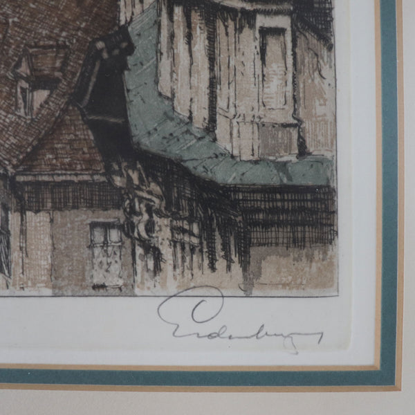 JOSEF EIDENBERGER Colored Etching on Paper, Austrian Street