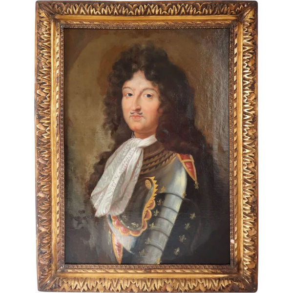 French School Baroque Oil on Canvas Painting, Portrait of Noble Gentleman in Armor
