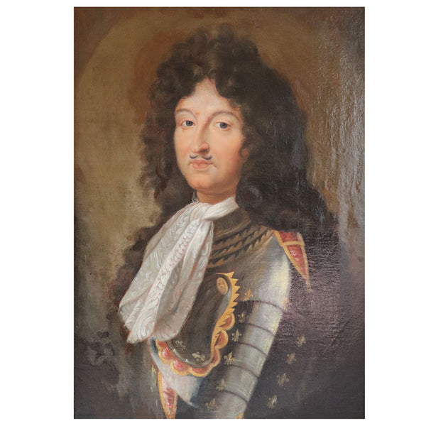 French School Baroque Oil on Canvas Painting, Portrait of Noble Gentleman in Armor