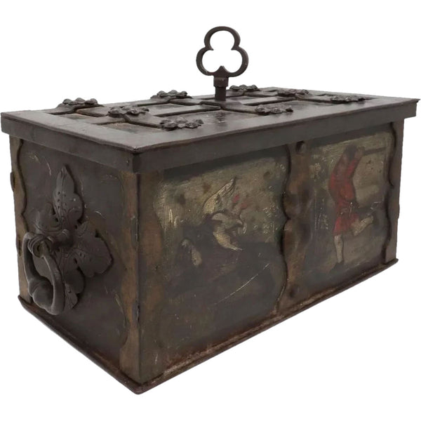 Rare German Nuremberg Late Renaissance Painted Iron Strong Box