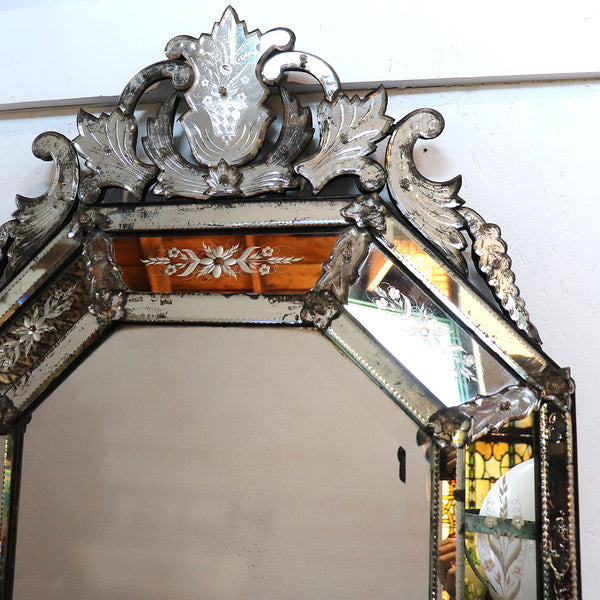 Large French HS & Cie Venetian Type Etched and Beveled Wall Mirror