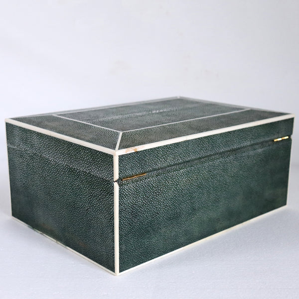 Vintage French Dark Green Shagreen Humidor Cigar Desk Box