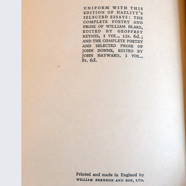Leather Book: Essays of Hazlitt 1778 to 1830 by William Hazlitt