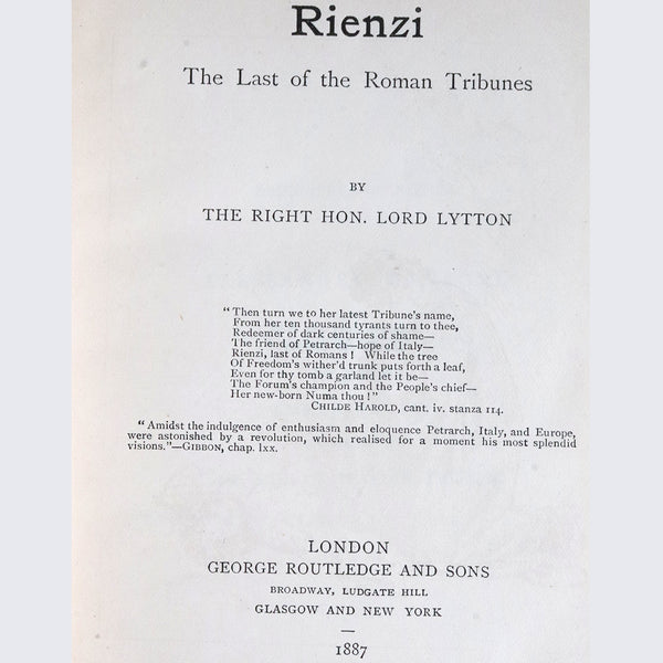 Set of Two Books: Rienzi and Harold by Right Honorable Lord Lytton