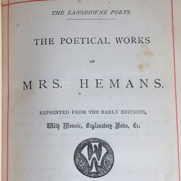 Leather Bound Book: The Poetical Works of Mrs. Hemans by Felicia Hemans