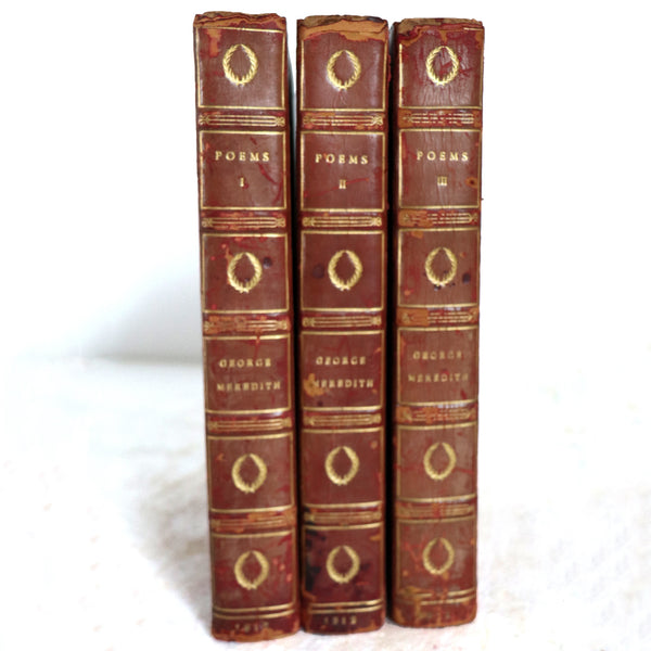 Set of Three Leather Books: Poems by George Meredith