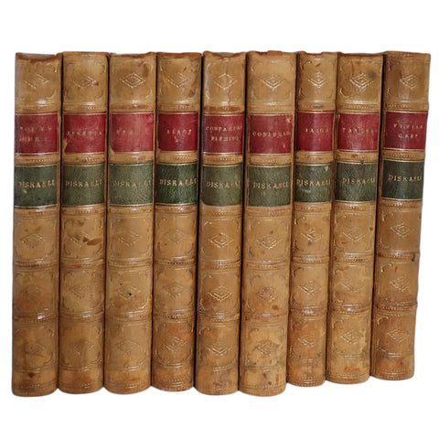 Set of 9 Leather Books: Works by Benjamin Disraeli
