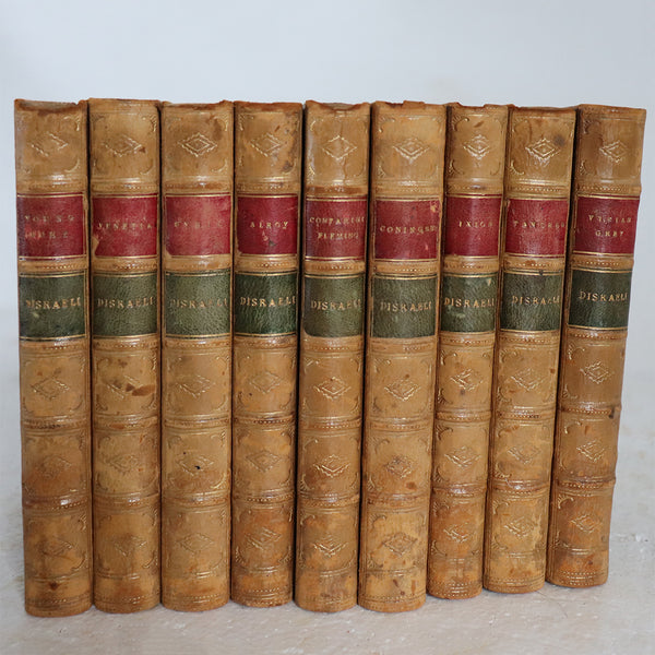 Set of 9 Leather Books: Works by Benjamin Disraeli