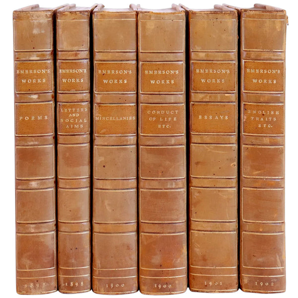 Set of Six Leather Bound Books: Emerson's Essays by Ralph Waldo Emerson