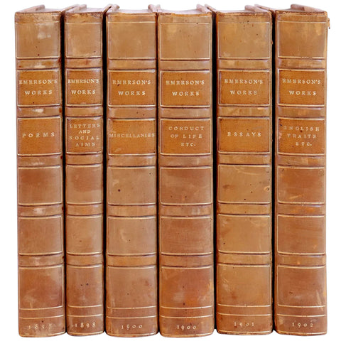 Set of Six Leather Bound Books: Emerson's Essays by Ralph Waldo Emerson