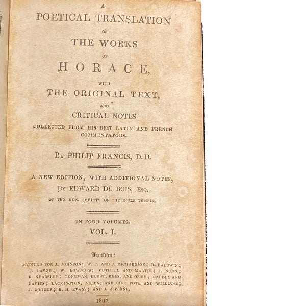Set of Four Books: Poetical Translation of the Works of Horace by Philip Francis