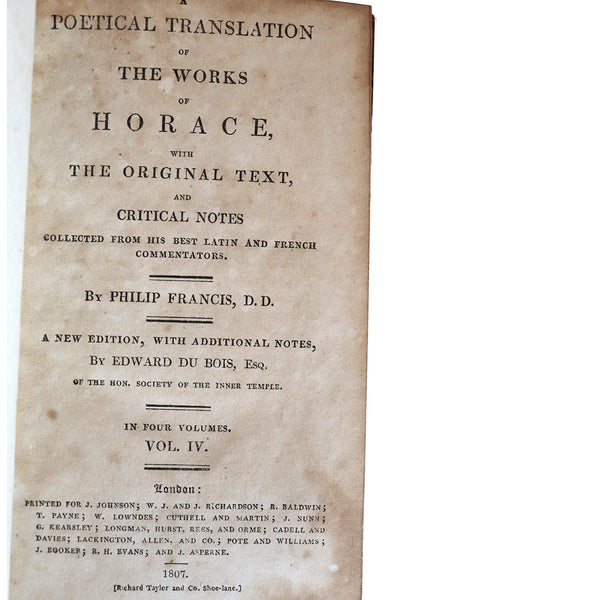 Set of Four Books: Poetical Translation of the Works of Horace by Philip Francis