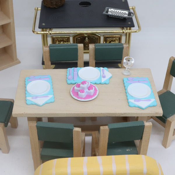 Collection of Vintage English Honeychurch Wooden Dollhouse Furniture and Dolls