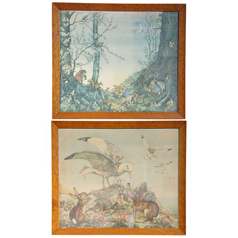 Pair of Vintage English MOLLY BRETT Chromolithographs, Children's Book Illustrations