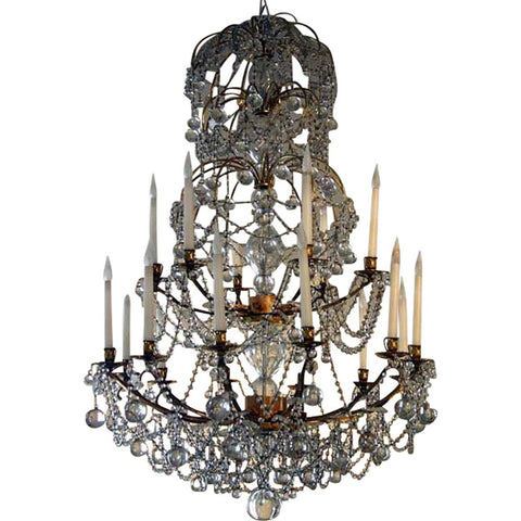 Very Large French Louis XVI Gilded Bronze and Crystal 18-Light Chandelier