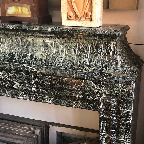 Signed French Jules Cantini Louis XIV Style Vert de Mer Marble Fireplace Surround