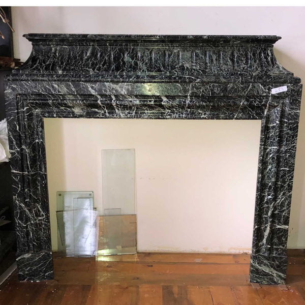 Signed French Jules Cantini Louis XIV Style Vert de Mer Marble Fireplace Surround