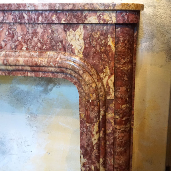 French Art Deco Spanish Brocatelle Marble Fireplace Surround