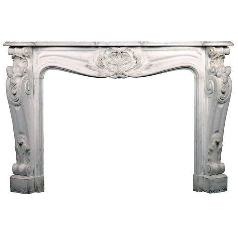 Exceptional French Louis XV Style White Marble Fireplace Surround