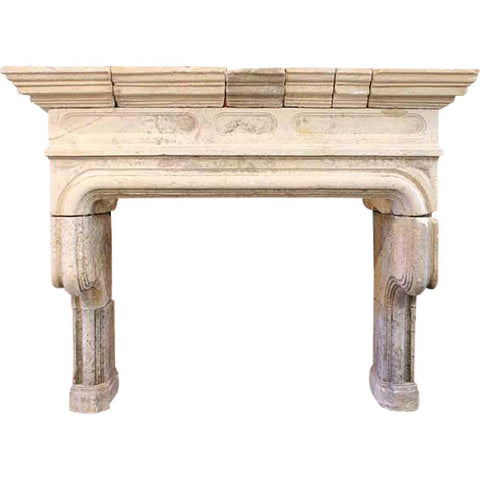 Large French Louis XIV Limestone Cantilever Fireplace Surround