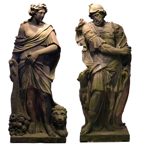 Pair of Flemish Baroque Gritstone Statues of Mars and Ceres