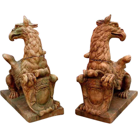 Pair of Grand French Virebent Brothers Terracotta Pottery Griffins