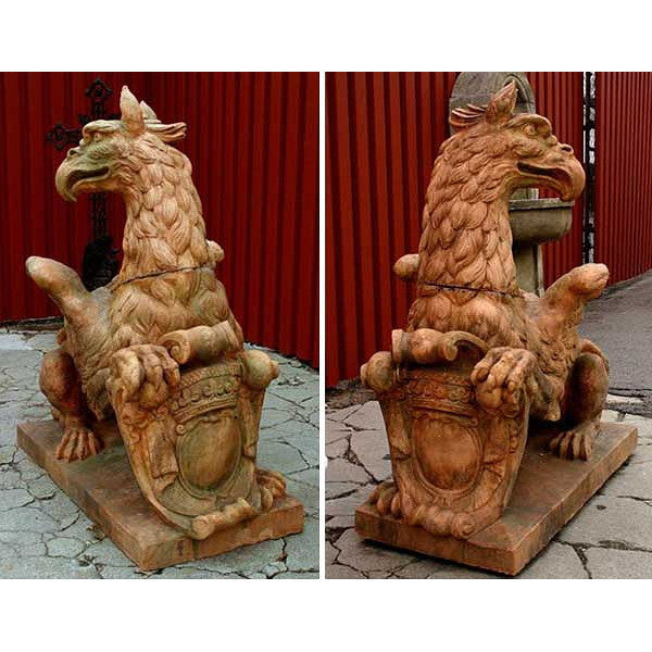 Pair of Grand French Virebent Brothers Terracotta Pottery Griffins
