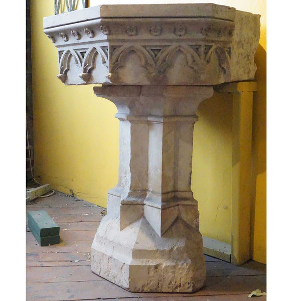 French Gothic Revival Hard Stone Fountain Pedestal Basin