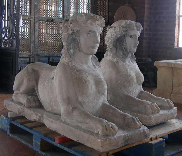 Pair of French Louis XVI Limestone Sphinx Garden Statues