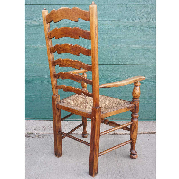 Set of 10 English Country Oak Rush Seat Ladderback Dining Chairs