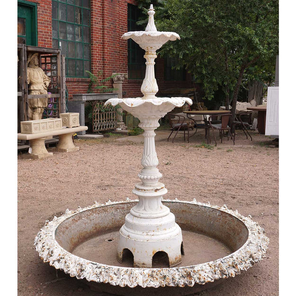 American J.W. Fiske Victorian Painted Cast Iron Two-Tier Garden Fountain and Pan